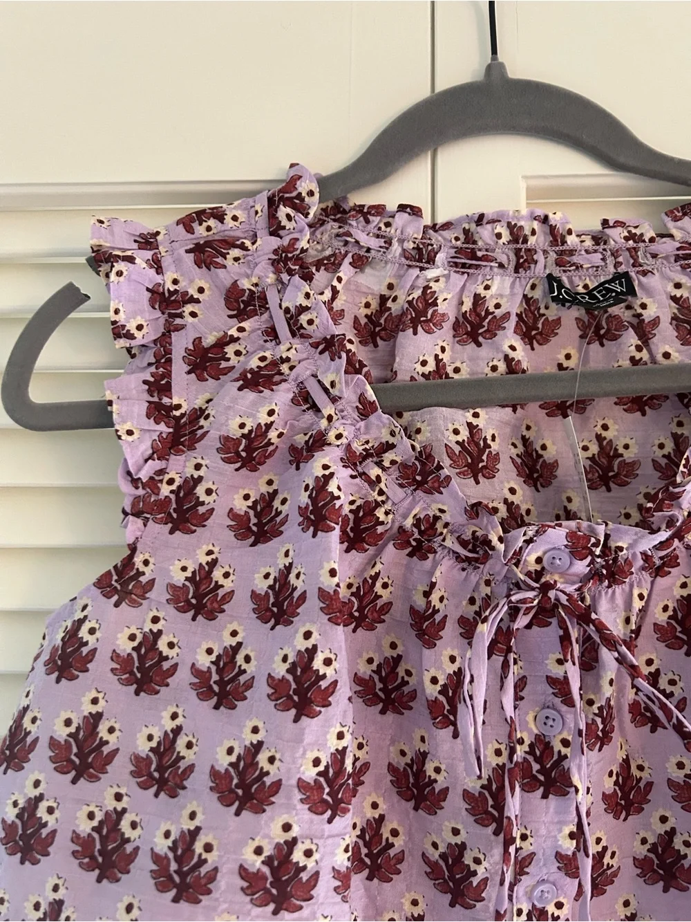 NWT J. Crew Ruffle-trim Button-up Top Block Print Sleeveless Lavender XS Bow